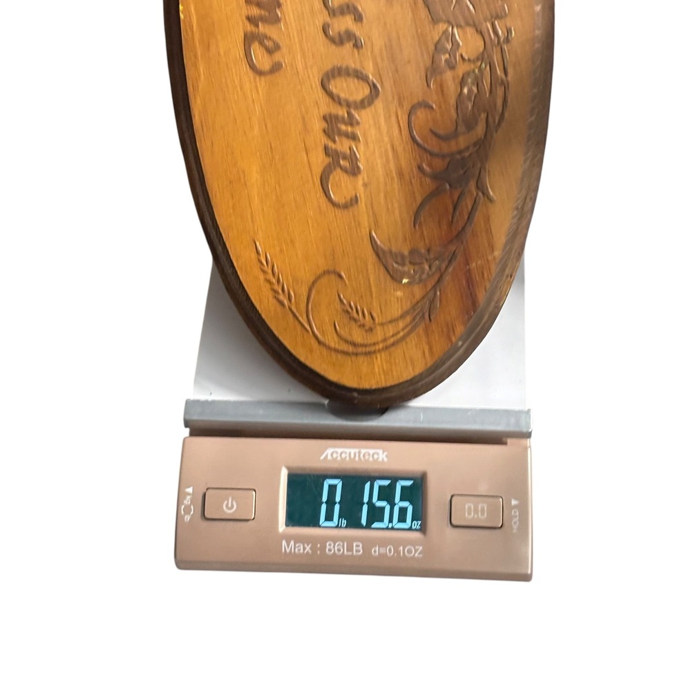 Vintage God Bless Our Home Oval Wood Wall Plaque Engraved Floral Wheat 14 Inch - Picture 8 of 8